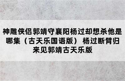 神雕侠侣郭靖守襄阳杨过却想杀他是哪集（古天乐国语版） 杨过断臂归来见郭靖古天乐版